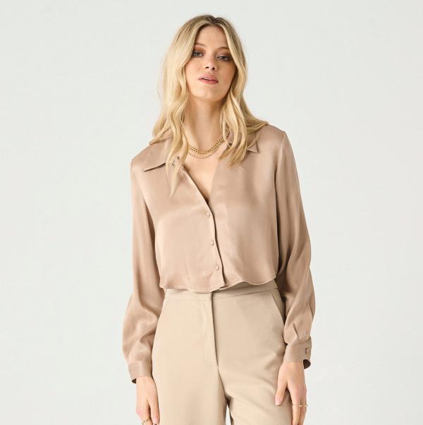 Darci Cropped Button Front Blouse