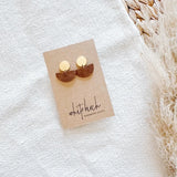 Mini Leather Half Moon & Brass Circle Post Earrings