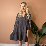 Rua 3/4 Sleeve Embroidered Dress