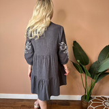 Rua 3/4 Sleeve Embroidered Dress