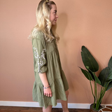 Rua 3/4 Sleeve Embroidered Dress