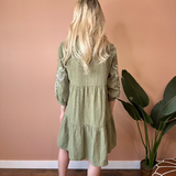 Rua 3/4 Sleeve Embroidered Dress