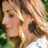 Monstera Leaf Green Leather Earrings