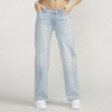 V-Front Mid Rise Wide Leg Jeans