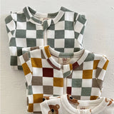 Checkerboard Organic 2-Way Zip Romper