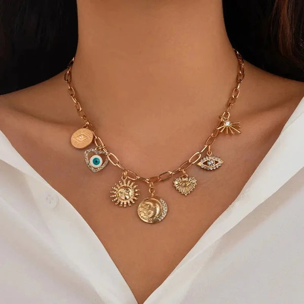 Sun Evil Eye Charm Necklace