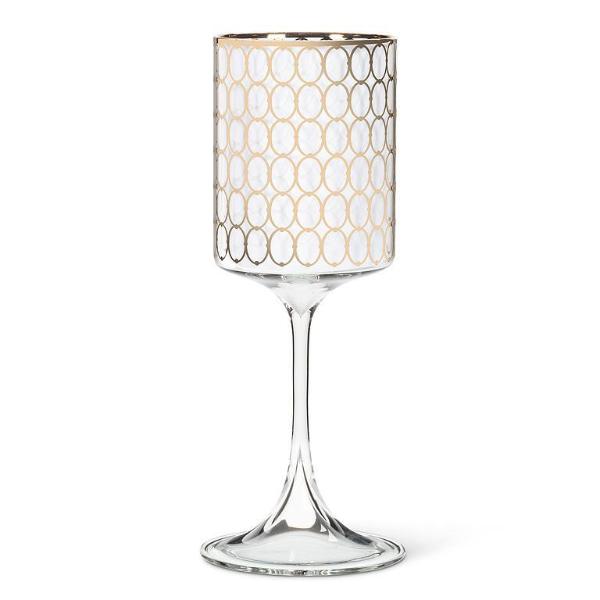 Slender Wine Glass w Gold Rings