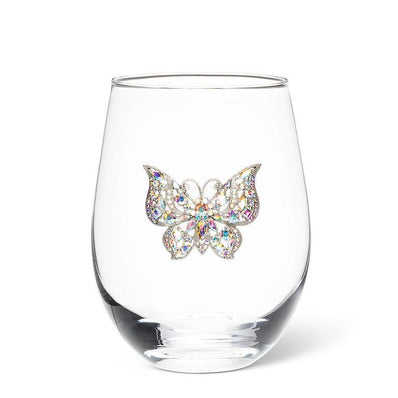 Jewel Butterfly Stemless Wine Glass