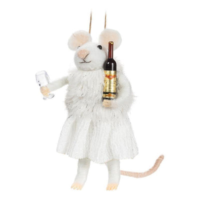 Winter Mouse with Wine & Glass Ornament
