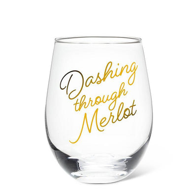 Dashing Through Merlot Stemless Wine Glass