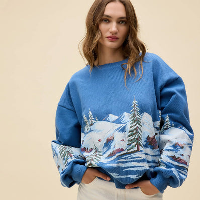 Alpine Ski Scene Oversized Crew