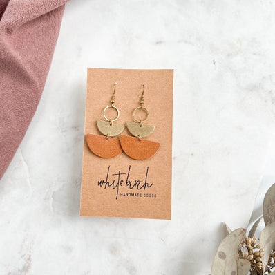 Mini Biscuit Brown Stacked 1/2 Moon Earrings