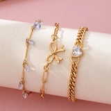 Bow & Crystal Heart Charm Layered Bracelet