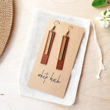Leather Rectangular Brass Bar Earrings
