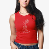 Boot & Rose Ribbed Crop Tank