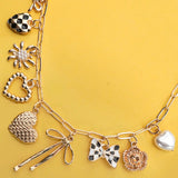 Bow Checker Heart Floral Charm Necklace