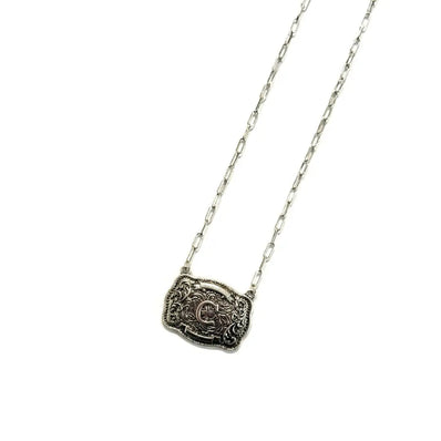 Western Belt Buckle Initial Necklace