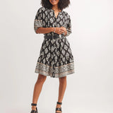 Damask Border Print Button Front Dress