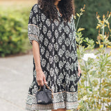 Damask Border Print Button Front Dress