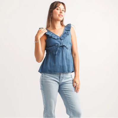 Denim Ruffle Top