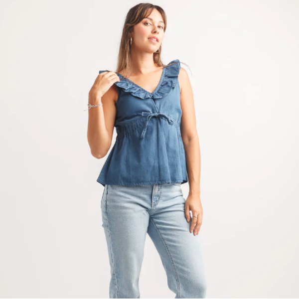 Denim Ruffle Top