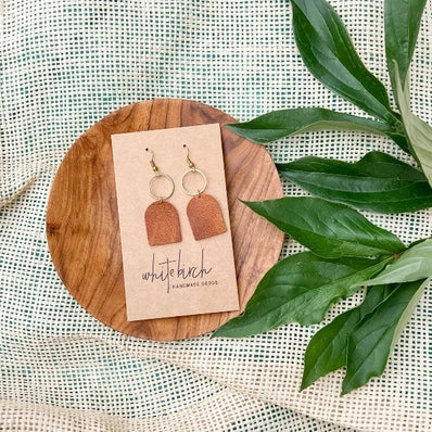 Leather w/ Brass Circle Earrings