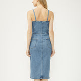 Button-Front Denim Midi Dress