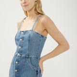 Button-Front Denim Midi Dress