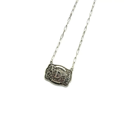 Western Belt Buckle Initial Necklace