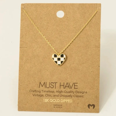 Checkered Heart Pendant Necklace