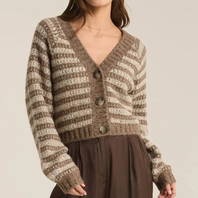 Este Metallic Stripe Cardigan