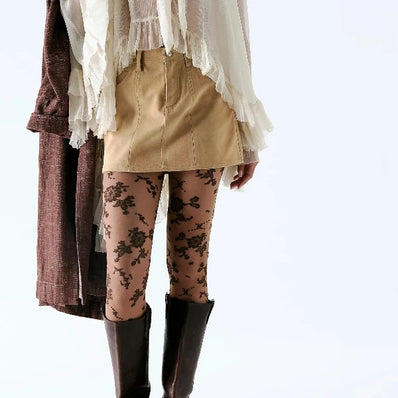 Flocked Floral Tights