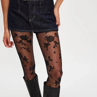 Flocked Floral Tights
