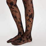 Flocked Floral Tights