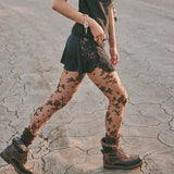 Flocked Floral Tights