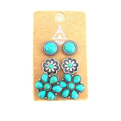 Flower 3 Pair Turquoise Earring Set