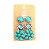 Flower 3 Pair Turquoise Earring Set