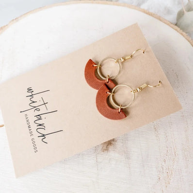 Leather & Brass Ring Geometric Earrings