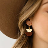 Mini Leather Half Moon & Brass Earrings