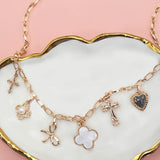 Clover Bow Cross Heart Flower Charm Necklace