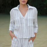 Helena Striped Airy Gauze Button Up