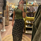 Green Glow Flowers Midi Skirt