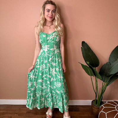 Tropic Corset Tiered Maxi Dress