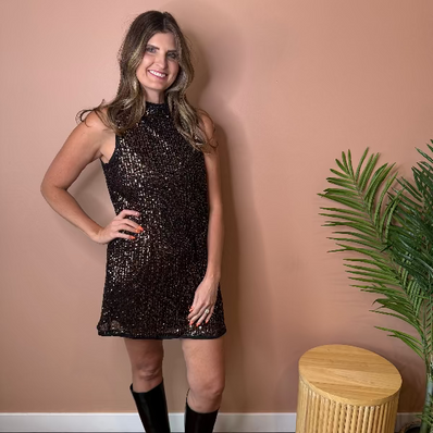 Eloise Mock Neck Sequin Dress