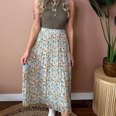 Green Thumbs Pleated Midi Skirt