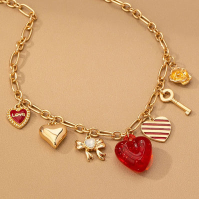 Hearts Key Love Charm Necklace