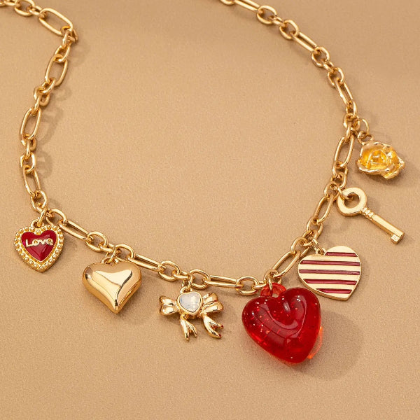 Hearts Key Love Charm Necklace