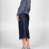 Satin Skirt w Lace Trim