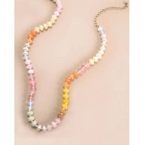 Natural Agate Glass Semi Precious Bead Necklace