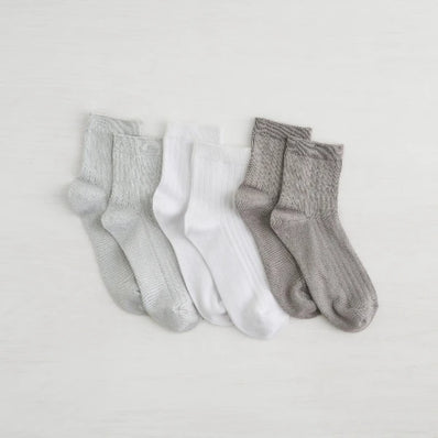Powder Rib Quarter Crew Sock 3Pk